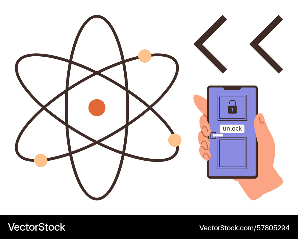 Atomic structure and smartphone with padlock Vector Image