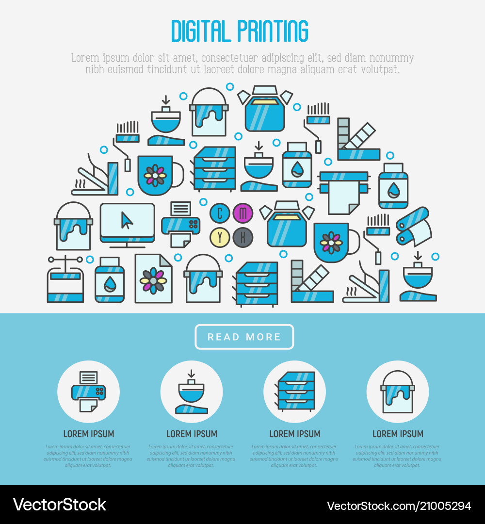 Digital printing concept with thin line icons Digital printing concept with thin line icons Vector Image