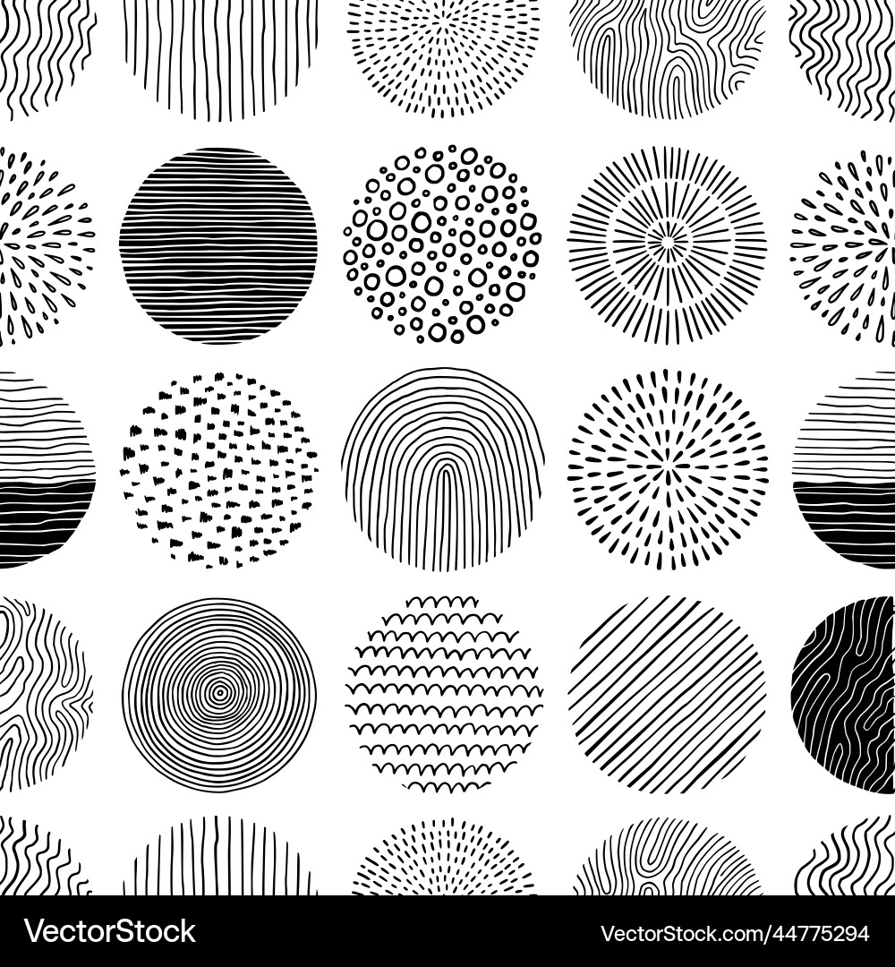 Hand drawn black white circle seamless pattern Hand drawn black white circle seamless pattern vector image