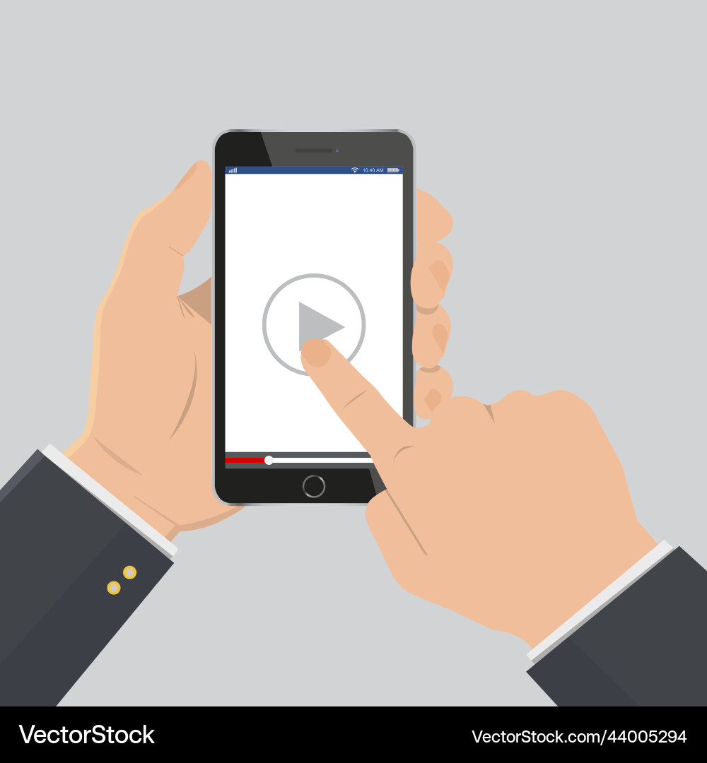 Hand pointing to play button on a smartphone Hand pointing to play button on a smartphone vector image