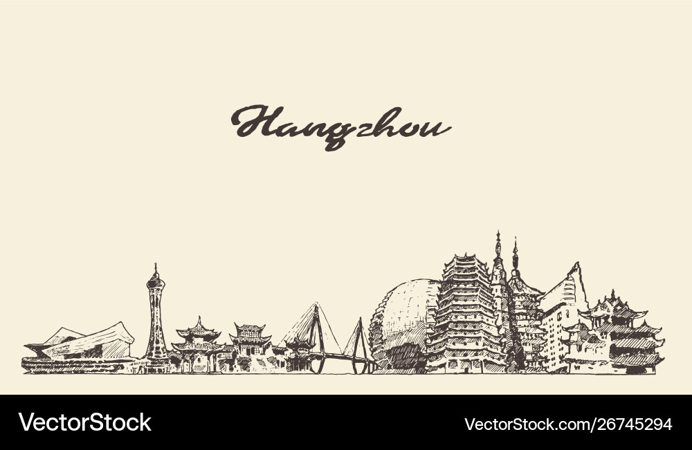 Hangzhou skyline zhejiang draw east china vector image