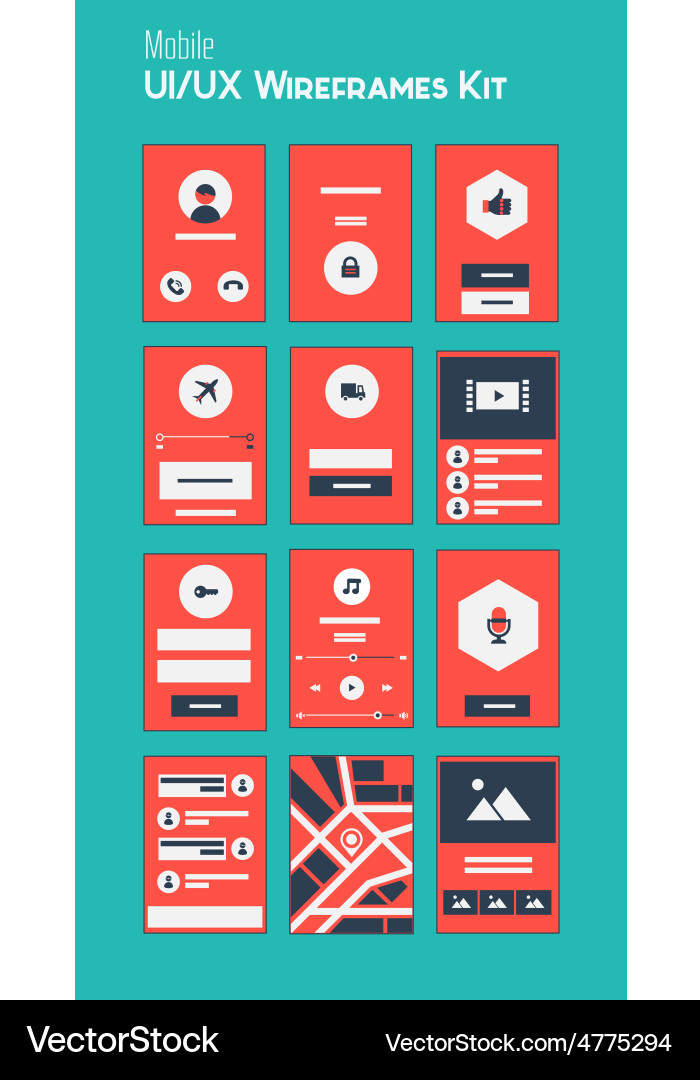 Mobile ui and ux wireframes kit vector image