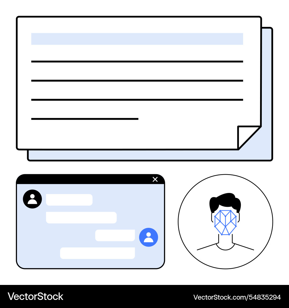 Online communication interface with document Online communication interface with document vector image
