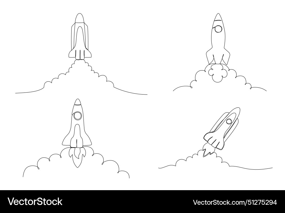 Rocket one line icons set spaceship isolated Rocket one line icons set spaceship isolated vector image