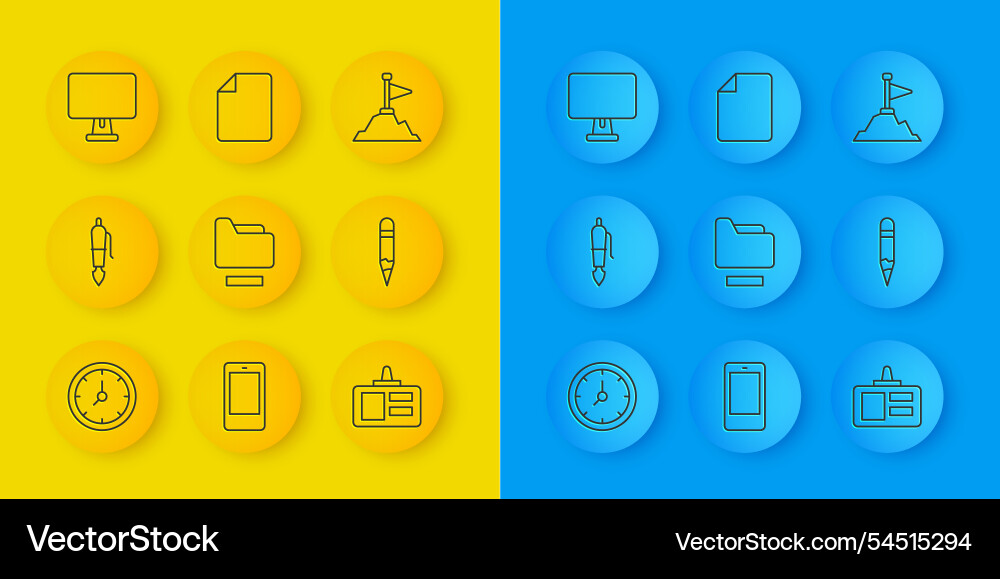 Set line clock fountain pen nib document folder Set line clock fountain pen nib document folder vector image