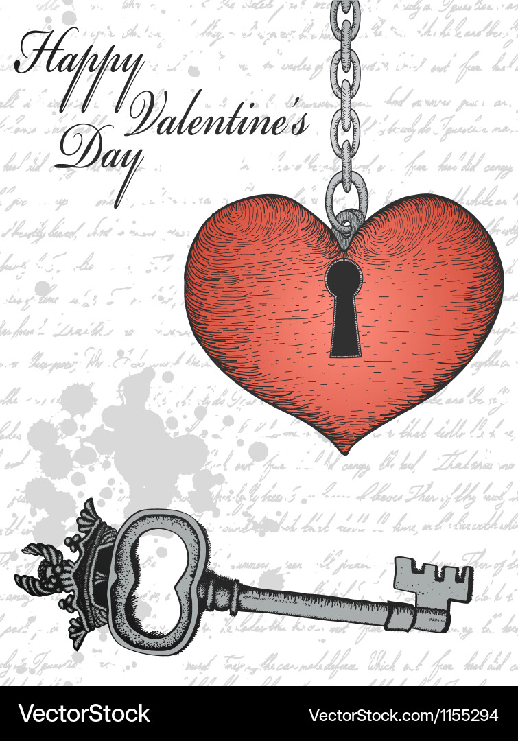 Vintage Valentine Card with Key Vector Image