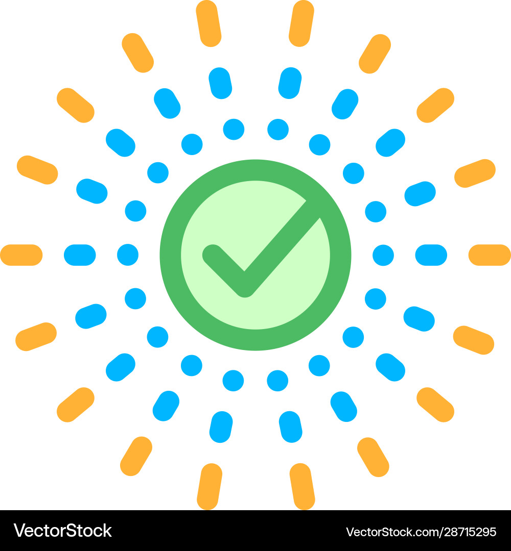 Approved mark in center of rays element Approved mark in center of rays element Vector Image