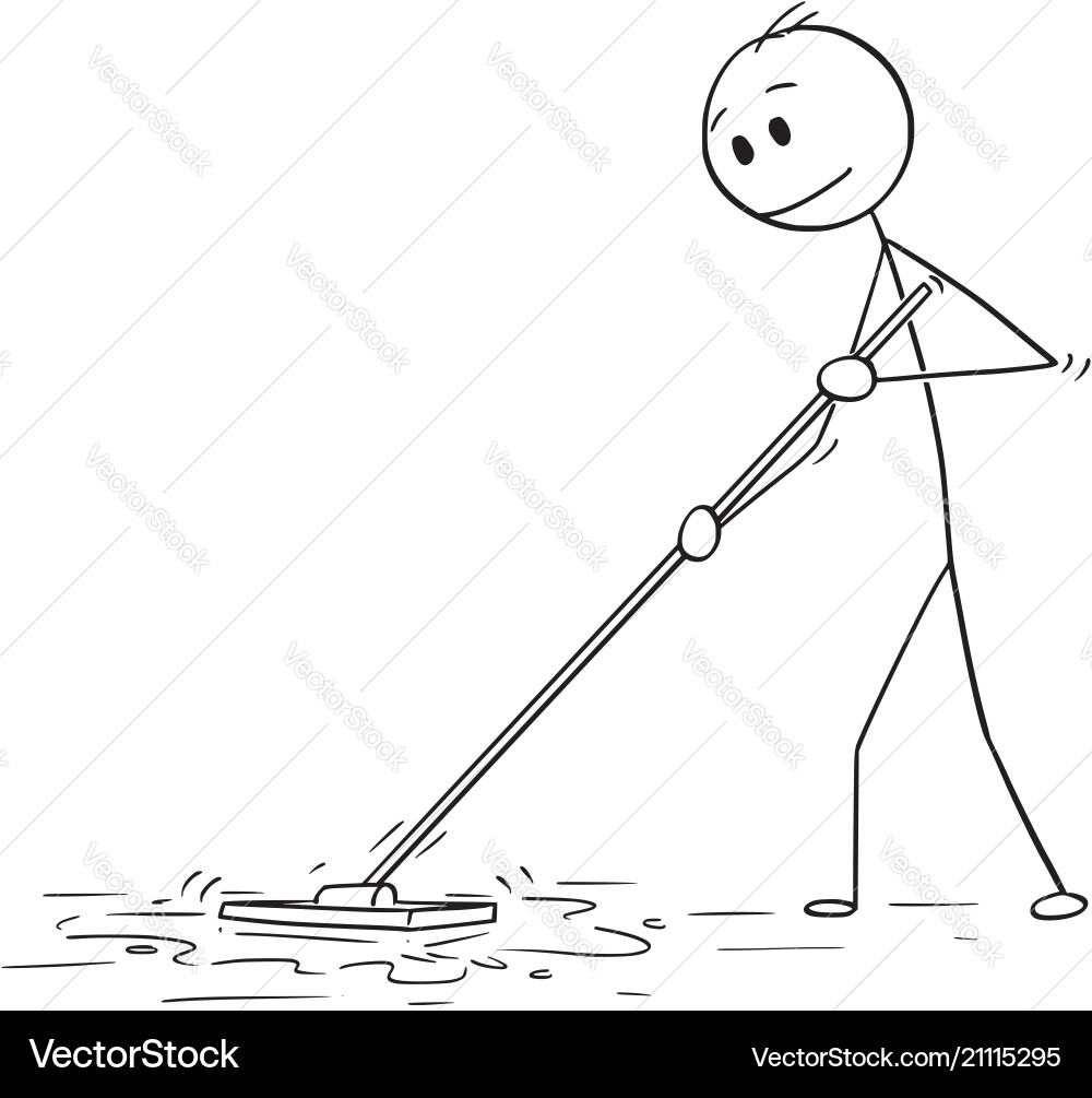 Cartoon of man cleaning floor with mop