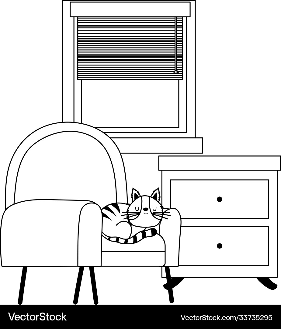 Cat resting on chair table and window isolated Vector Image