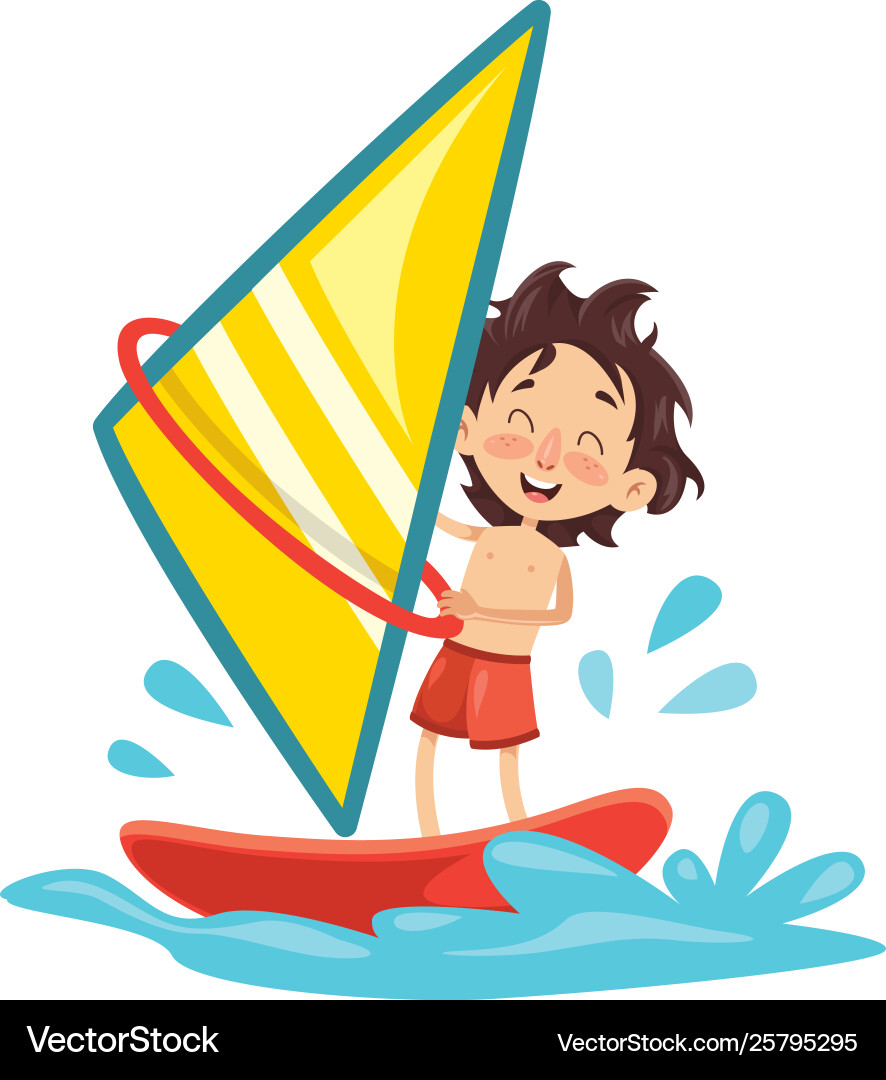 Child Windsurfing on Water – Royalty-Free Vector | VectorStock, image size:886x1080