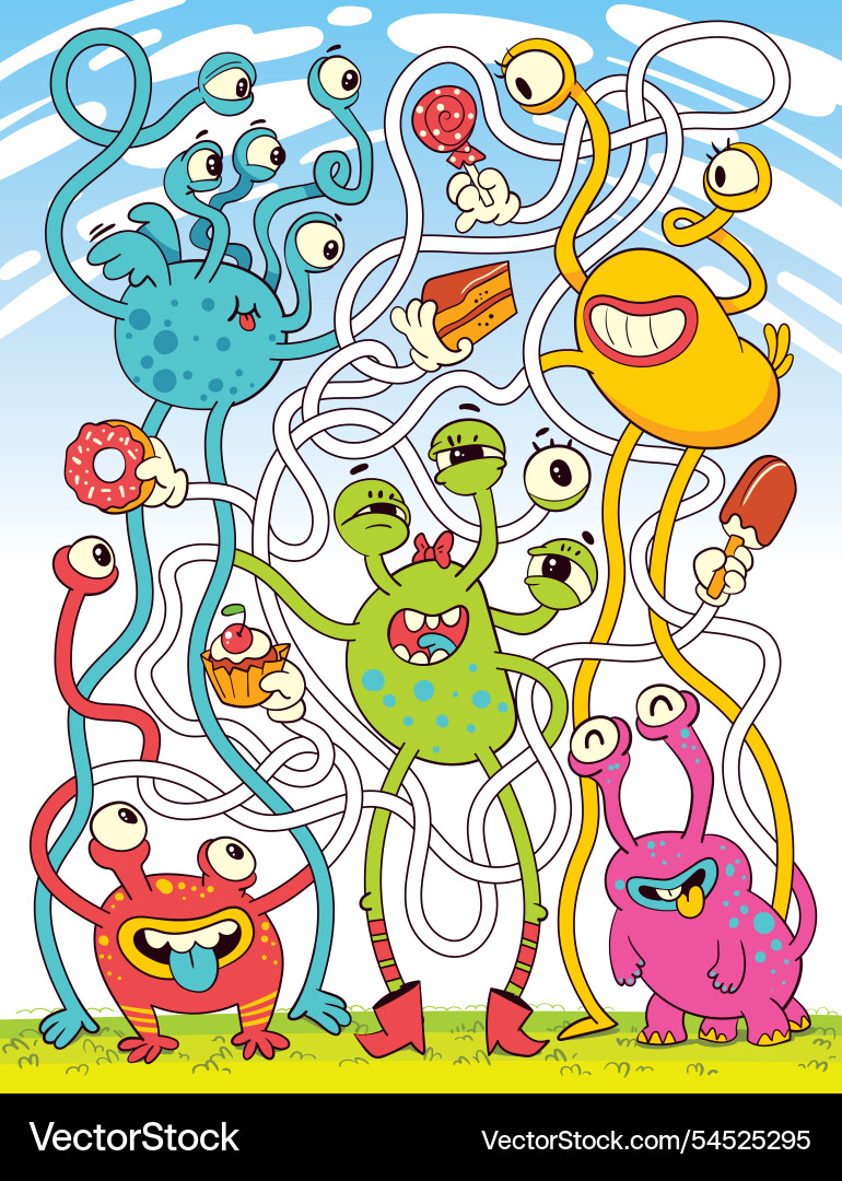 Children logic game to pass the maze find candy Children logic game to pass the maze find candy vector image
