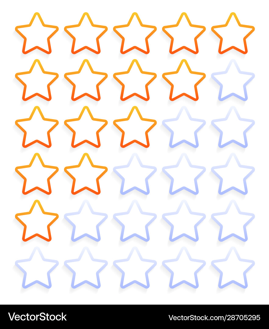 Five outline stars rating icon set stock simple Five outline stars rating icon set stock simple Vector Image
