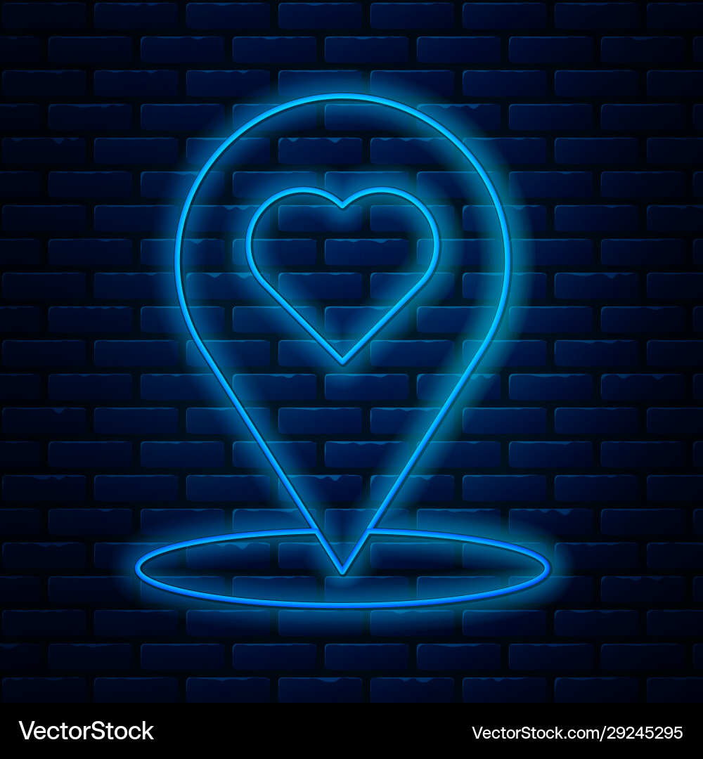 Glowing neon line map pointer with heart icon Glowing neon line map pointer with heart icon Vector Image