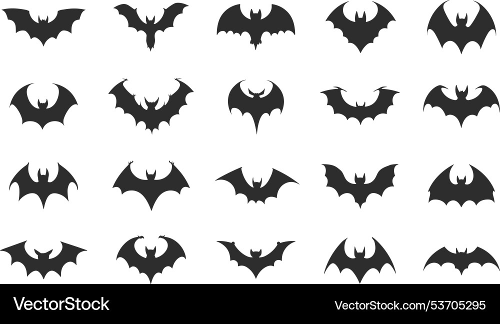 Halloween schwarz fliegende Fledermaus Silhouetten Icons Set Halloween schwarz fliegende Fledermaus Silhouetten Icons Set vektorbild