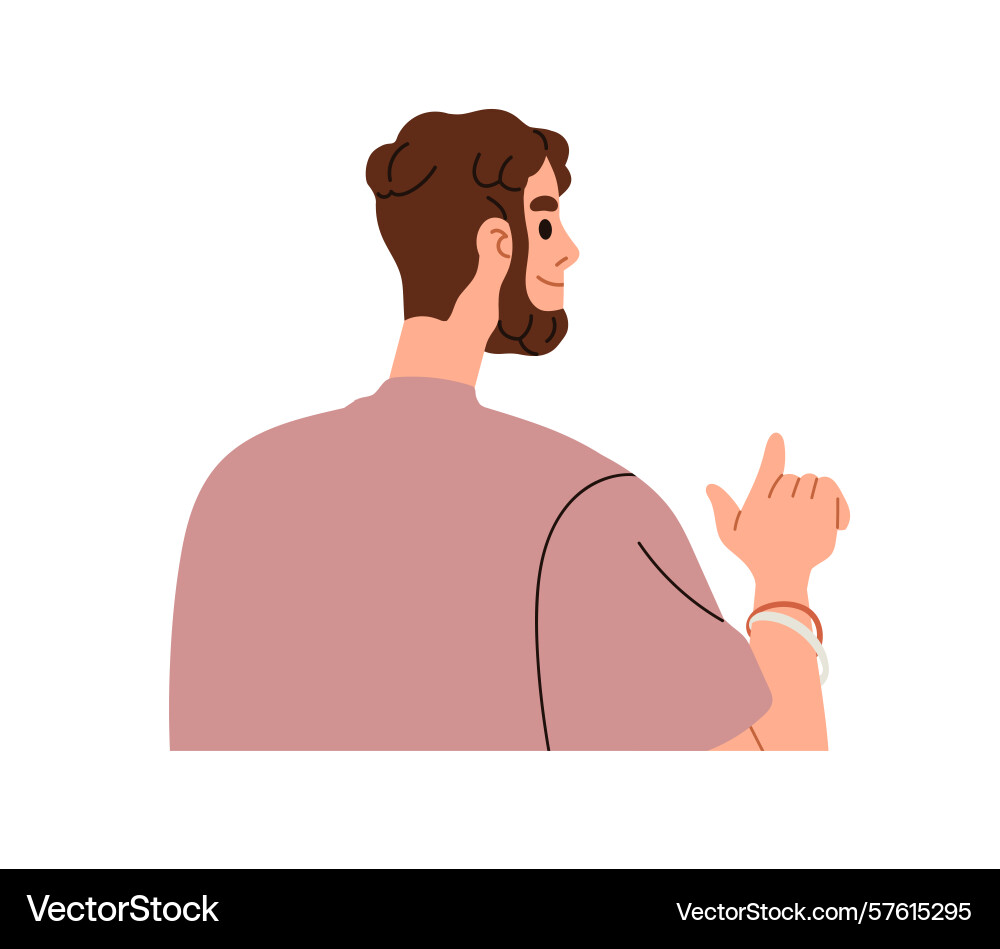 Man pointing ahead with finger view from back Man pointing ahead with finger view from back Vector Image