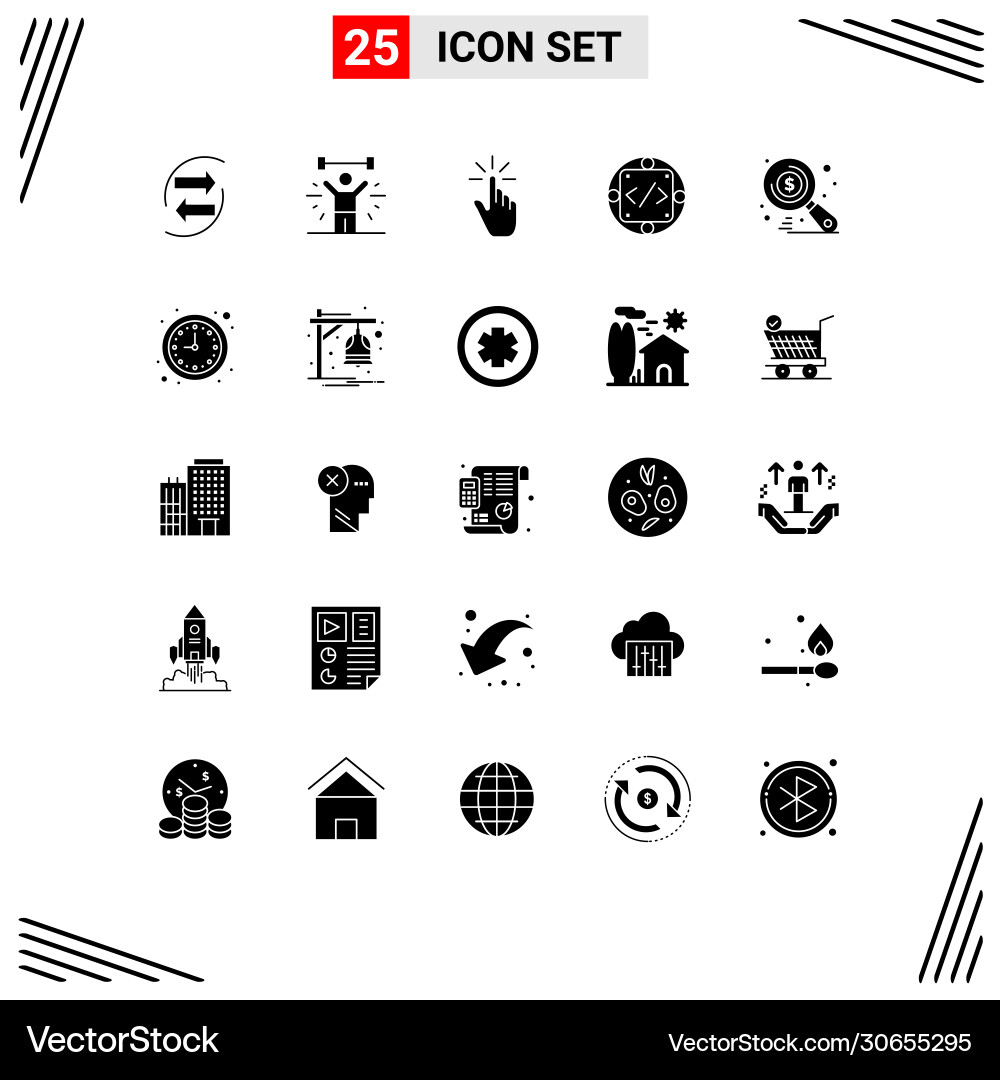 Pack 25 creative solid glyphs code hand Vector Image