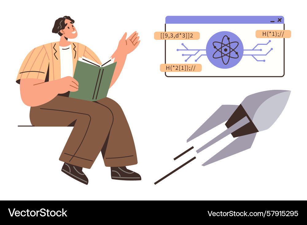 Person reading a book with science concepts Vector Image