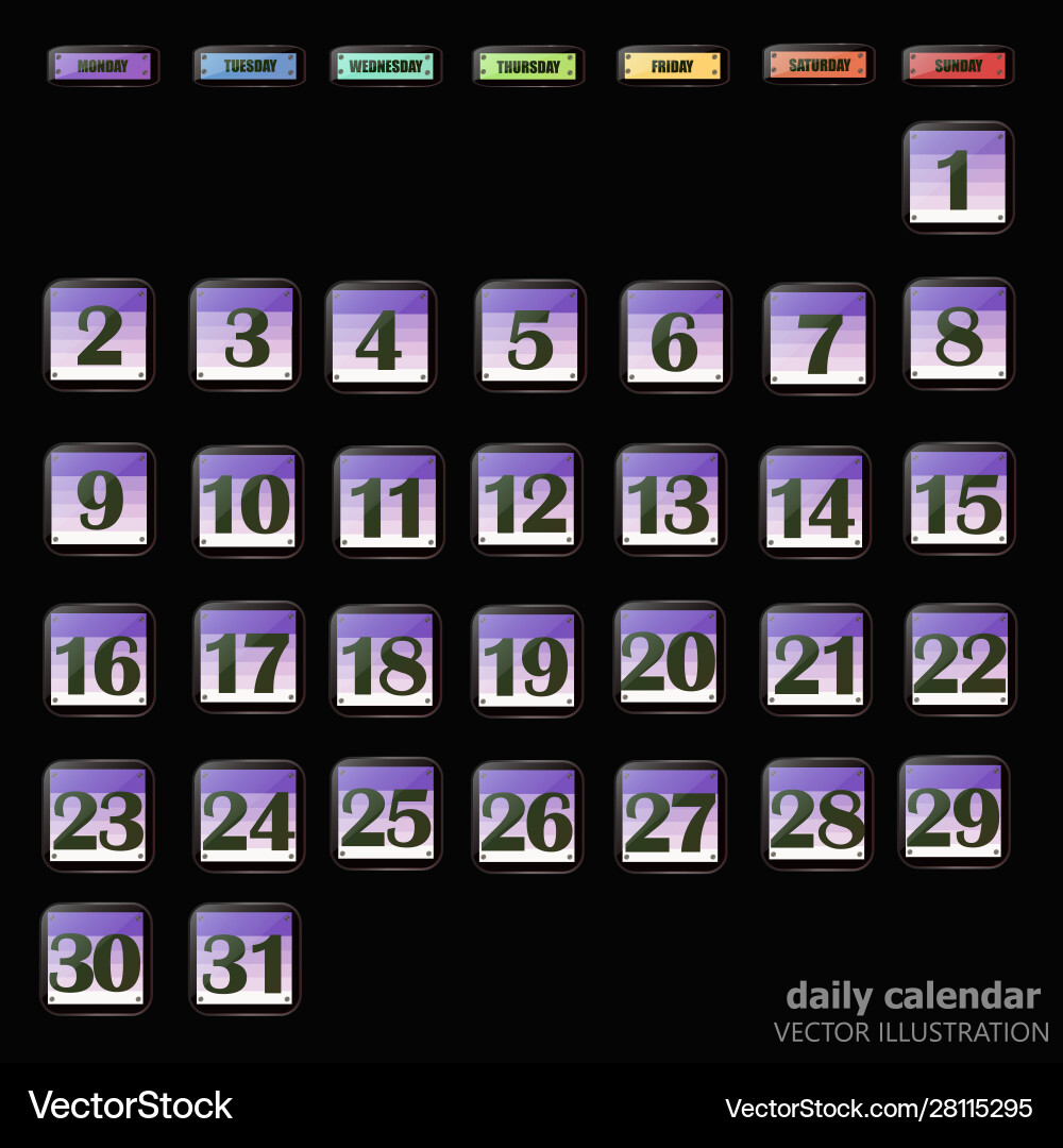Set buttons with calendar dates for month Vector Image