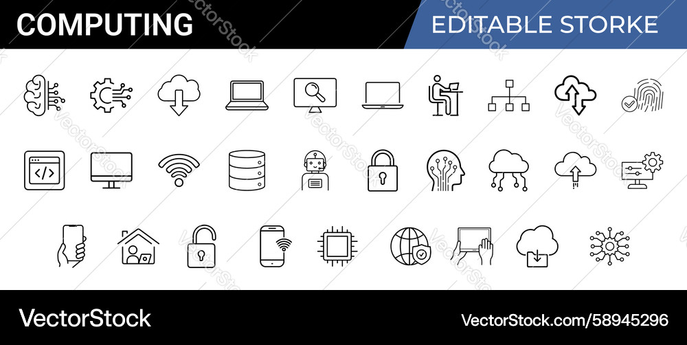Computing line icon set includes computer Vector Image