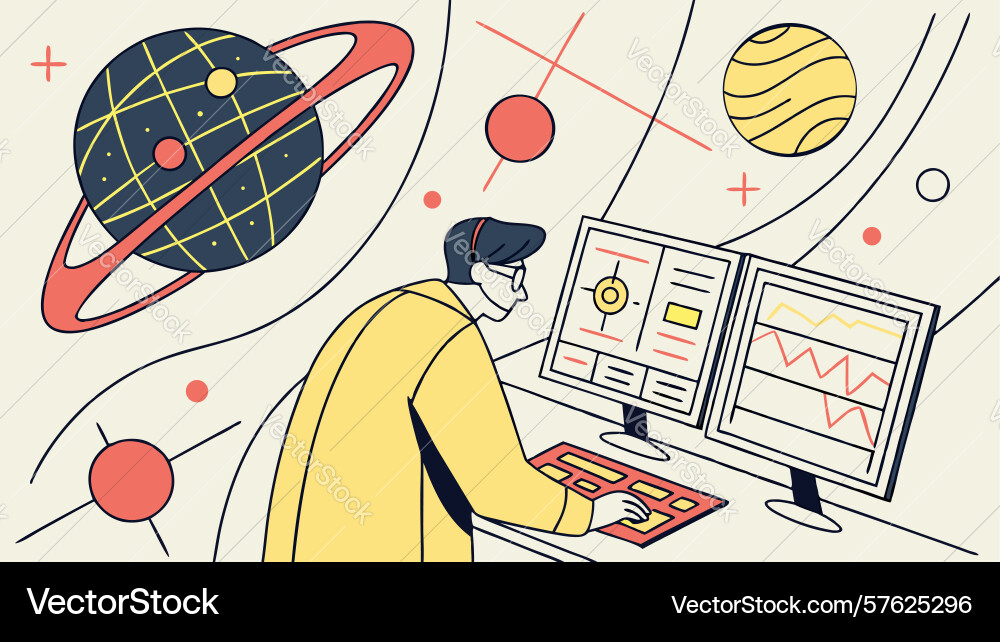 Data scientist analyzing celestial space vector image