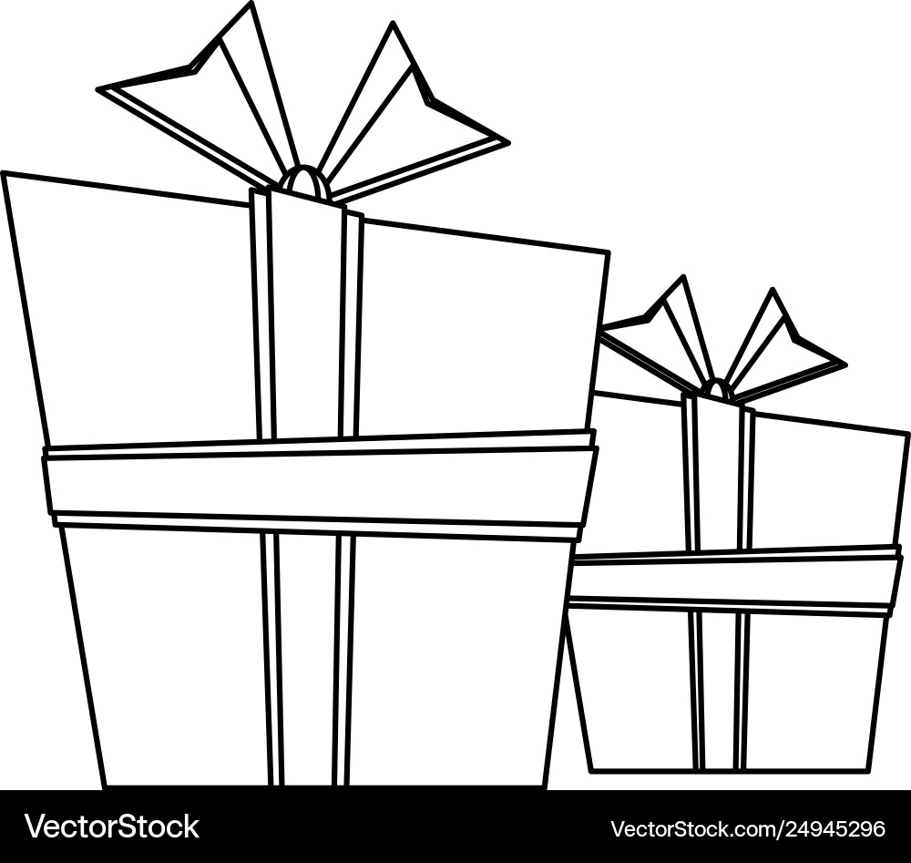 Gift boxes cartoon isolated in black and white Vector Image