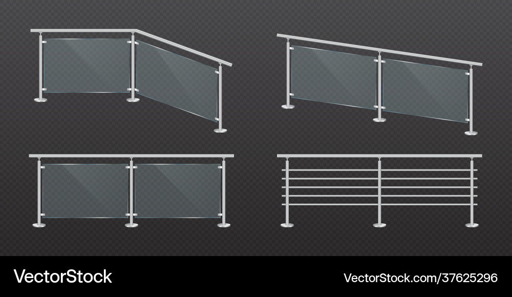 Glass fence section with steel railing Glass fence section with steel railing vector image