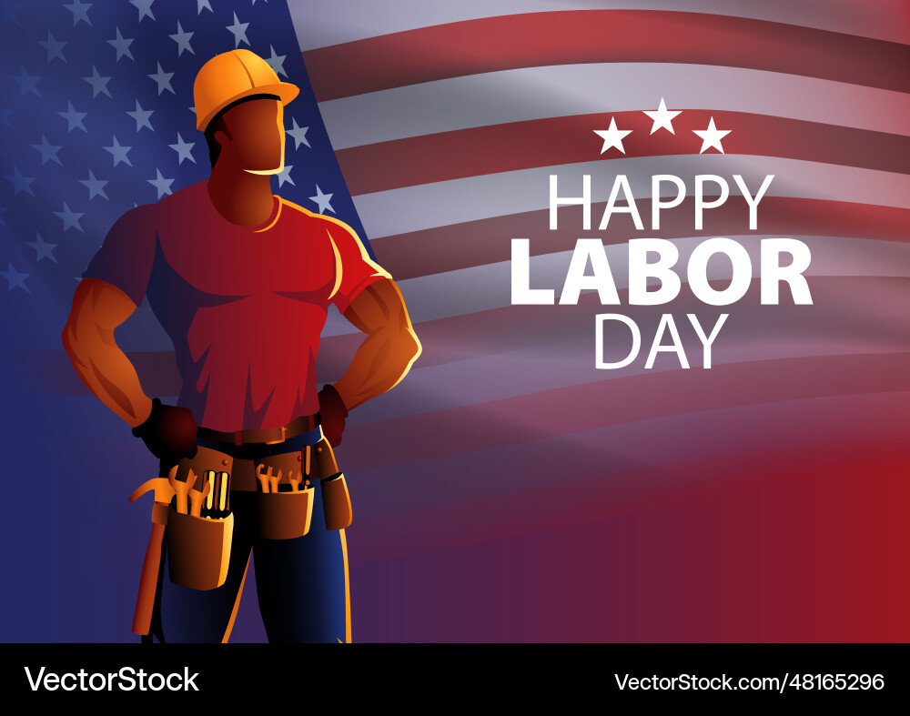 Labor Day Worker with American Flag Royalty Free Vector