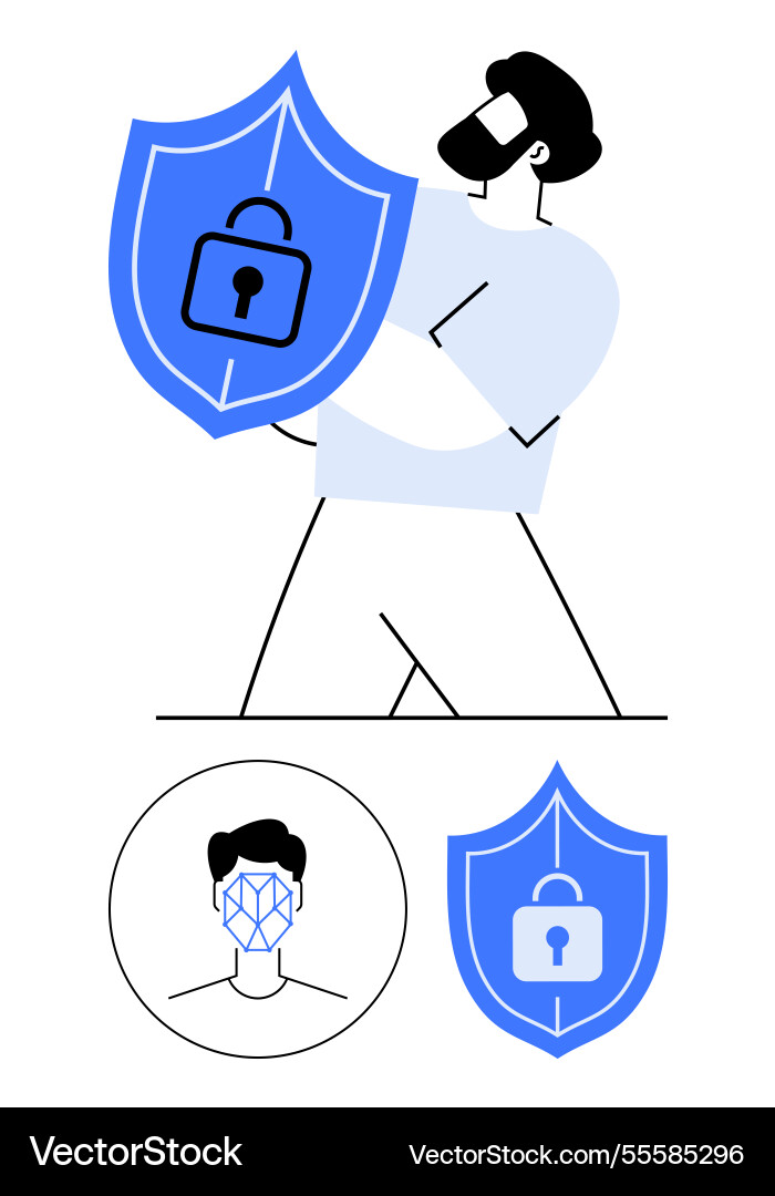Man holding shield with lock icon emphasizing Man holding shield with lock icon emphasizing Vector Image