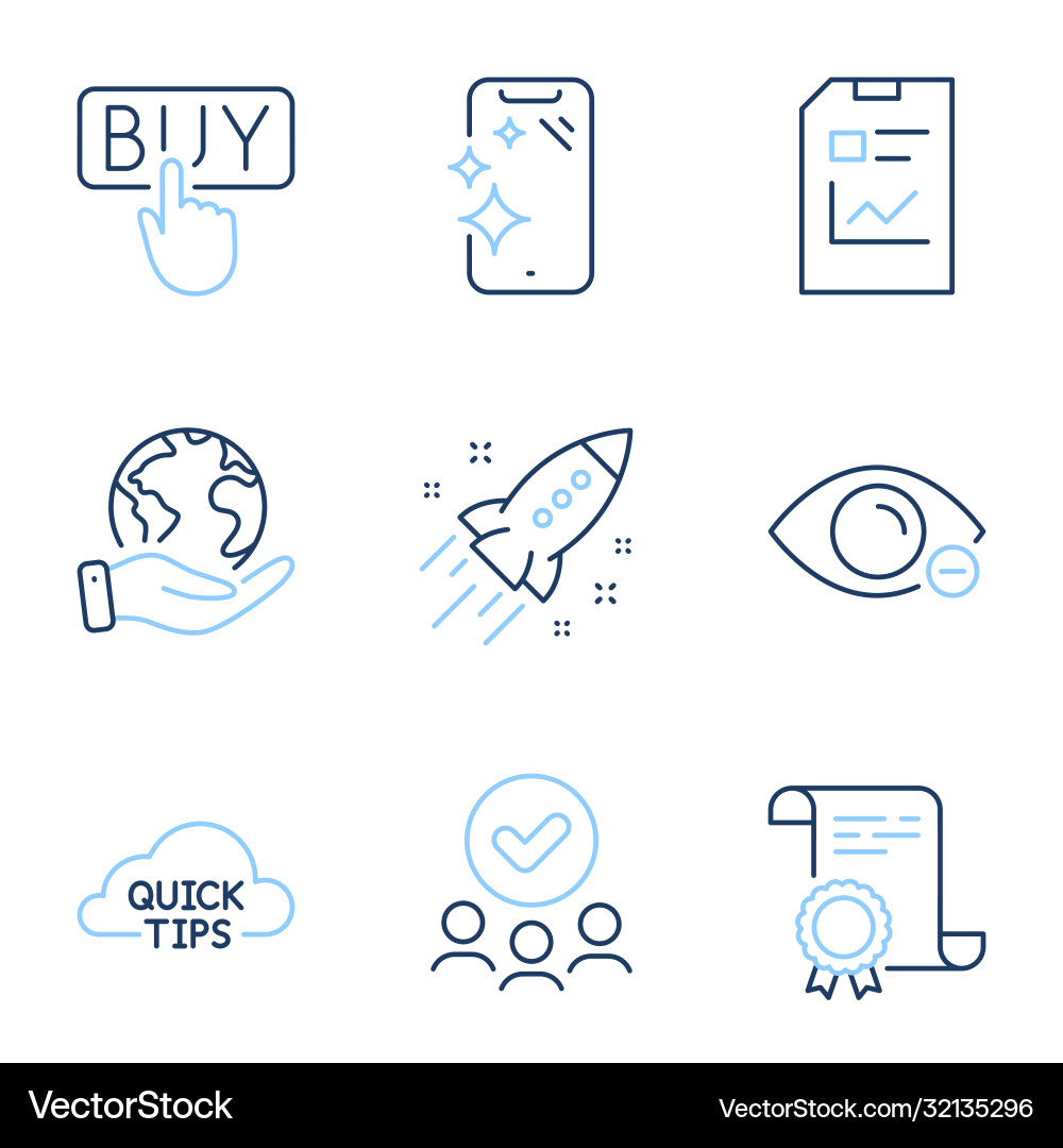 Myopia report document and quick tips icons set Vector Image