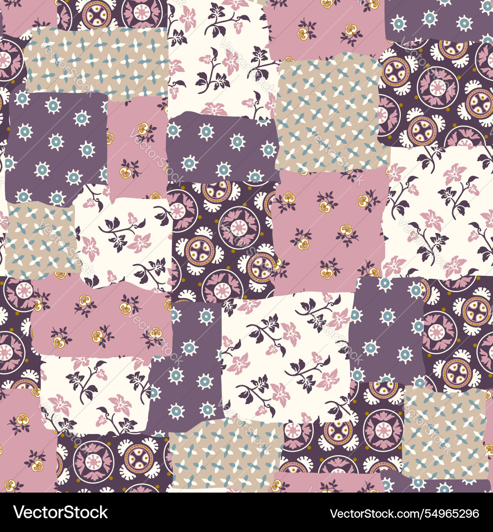 Patchwork pattern with floral ornaments Patchwork pattern with floral ornaments Vector Image