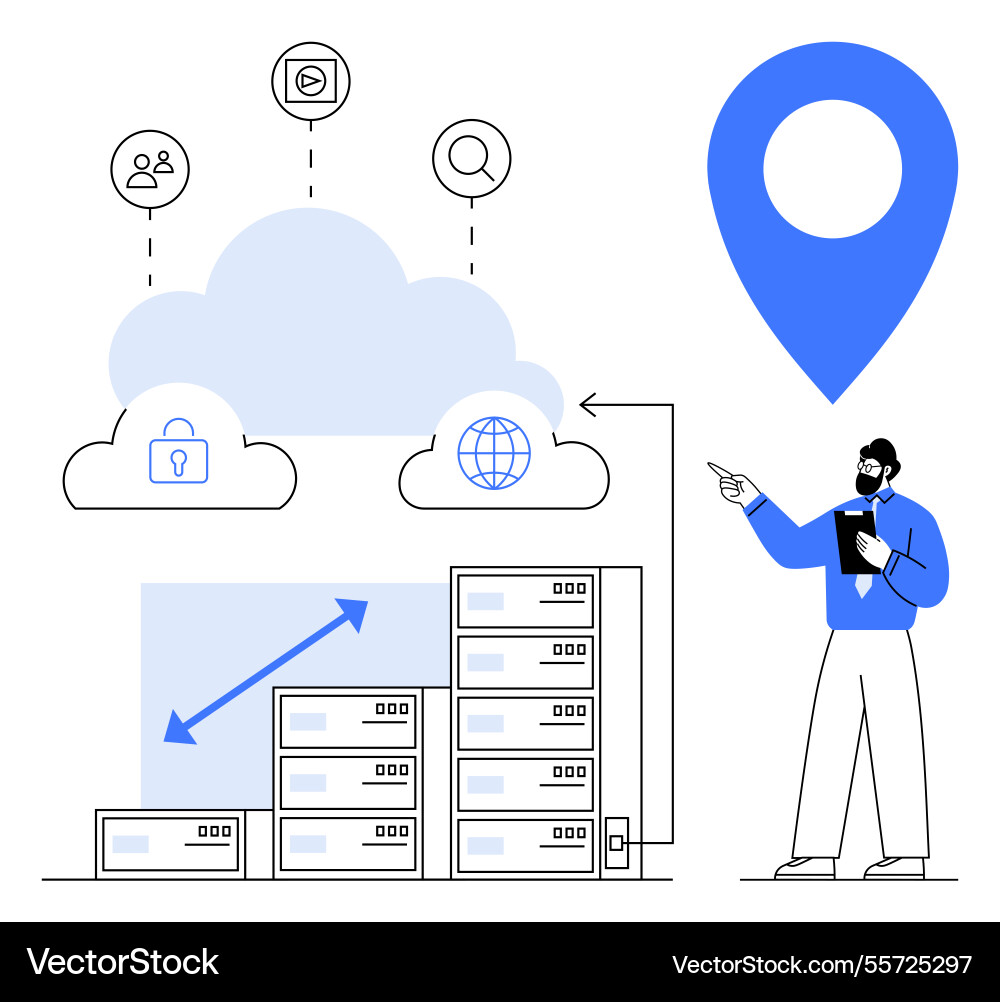 Cloud computing and data management with secure Cloud computing and data management with secure vector image