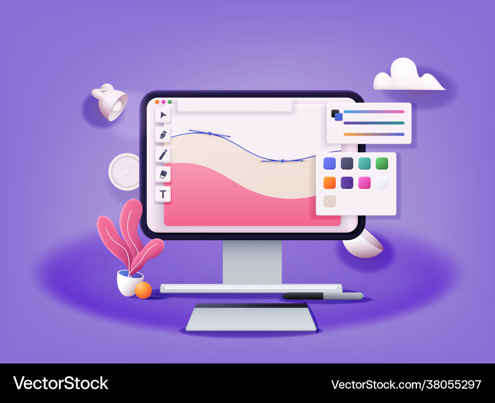 Computer display with design program 3d web Vector Image