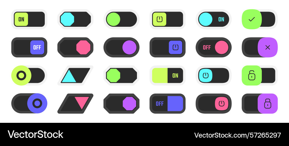 Enable and disable actions buttons switches Enable and disable actions buttons switches vector image
