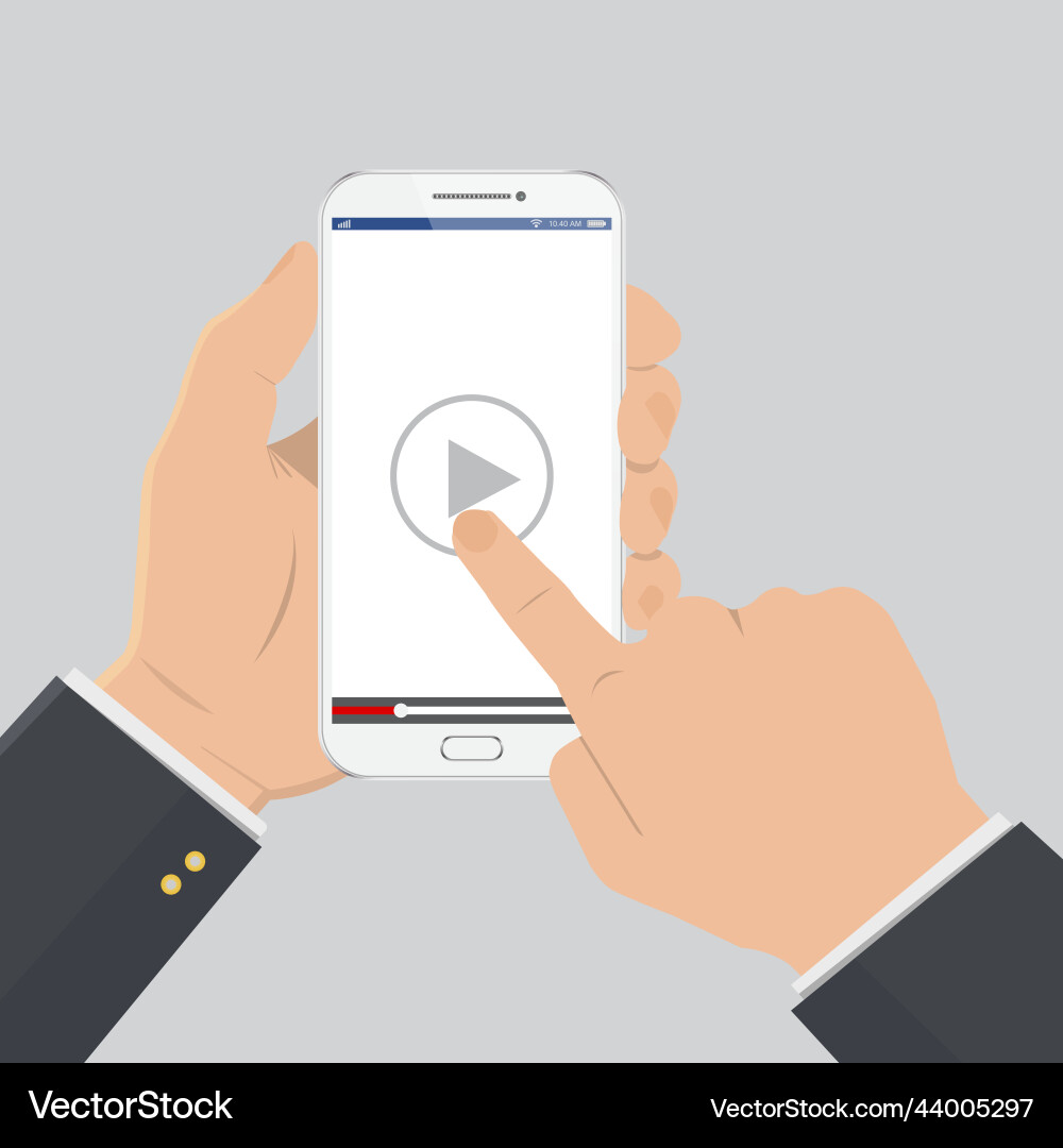Hand pointing to play button on a smartphone Hand pointing to play button on a smartphone vector image