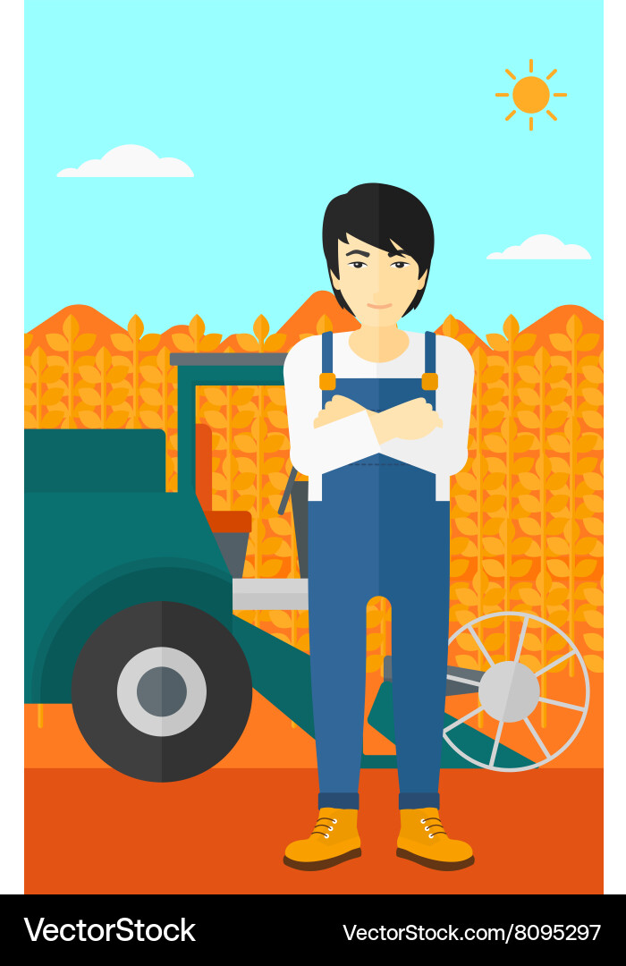 Man standing with combine on background Vector Image