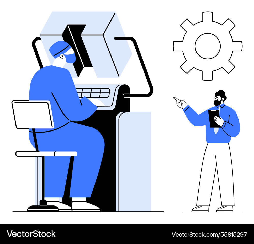 Operator working with industrial machine while Operator working with industrial machine while vector image