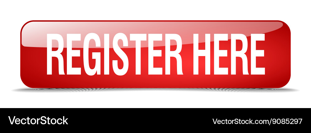 Register here red square 3d realistic isolated web vector image