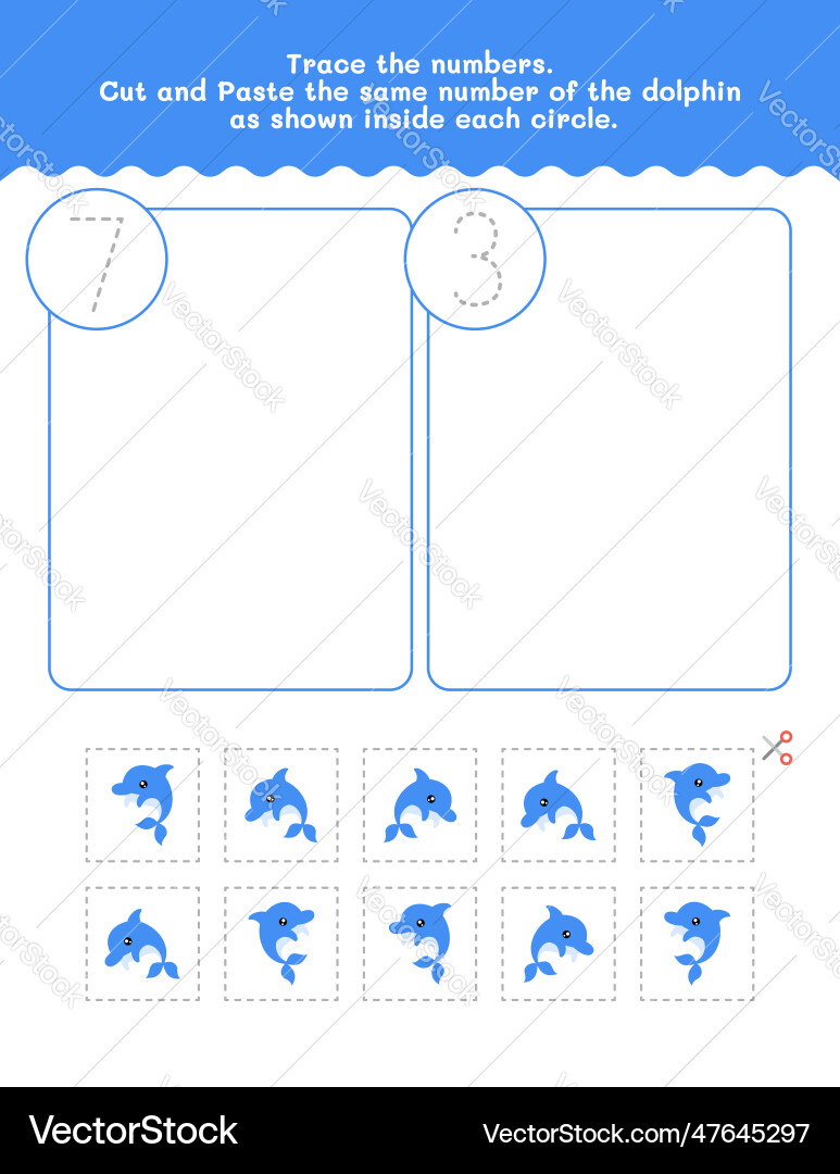 Seven and three count tracing number Seven and three count tracing number Vector Image