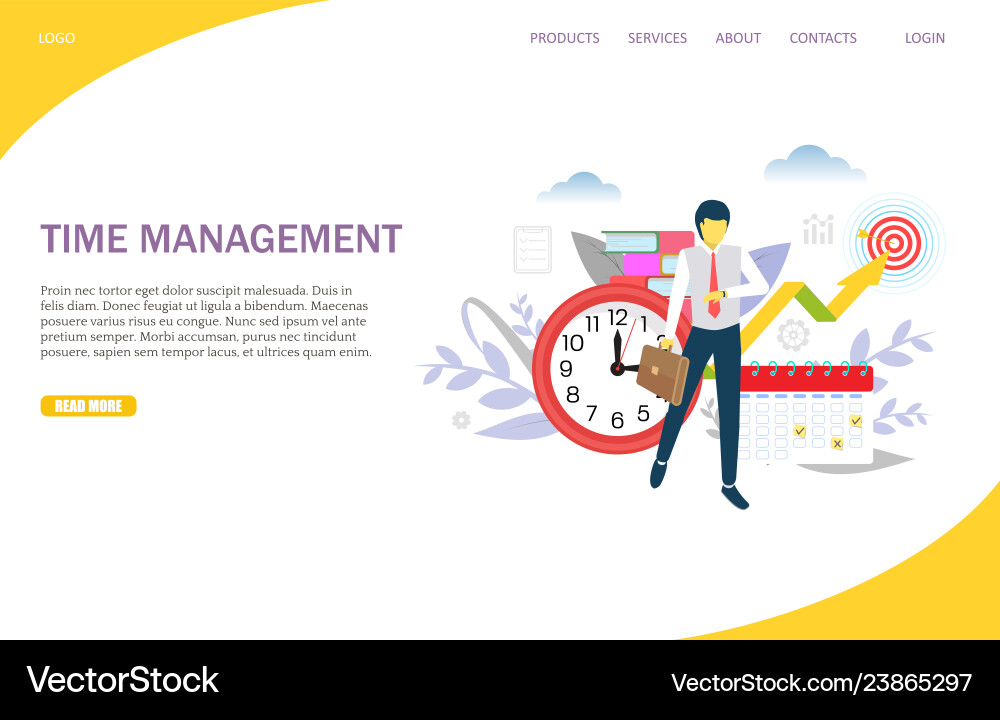 Time management website landing page design Time management website landing page design vector image