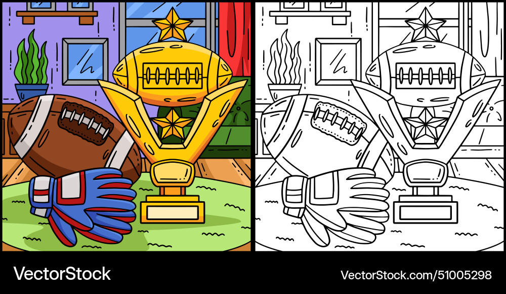 Amerikanische Fußball und Trophäe Färbung Vektorbild