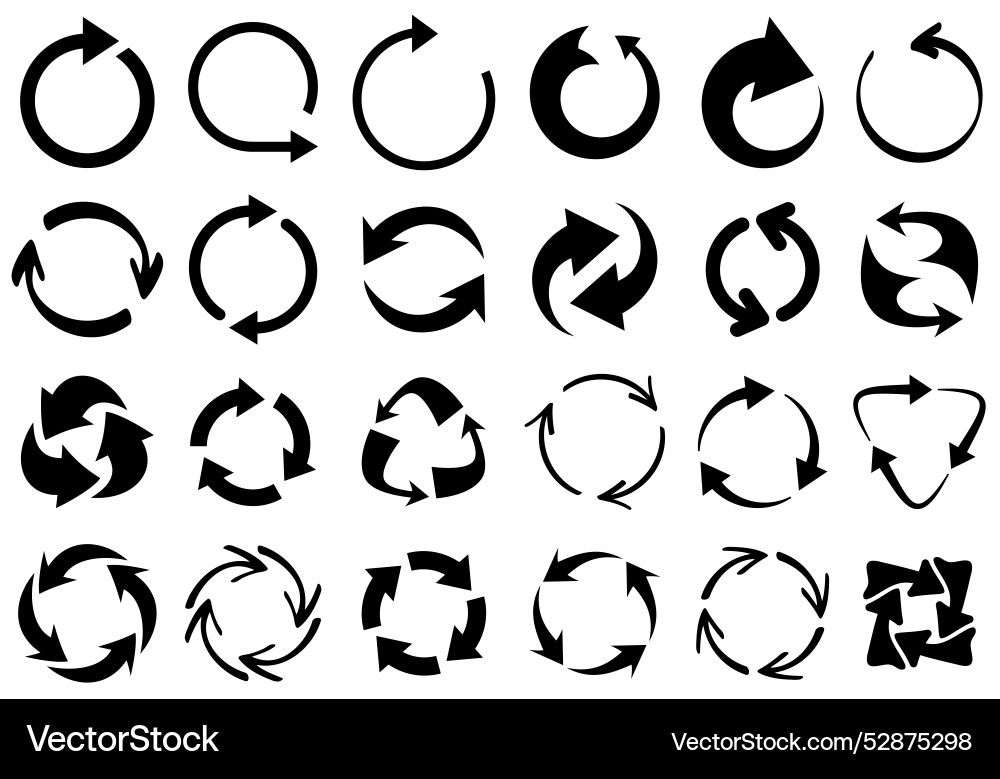 Assorted circular arrow icons with bold black Assorted circular arrow icons with bold black Vector Image
