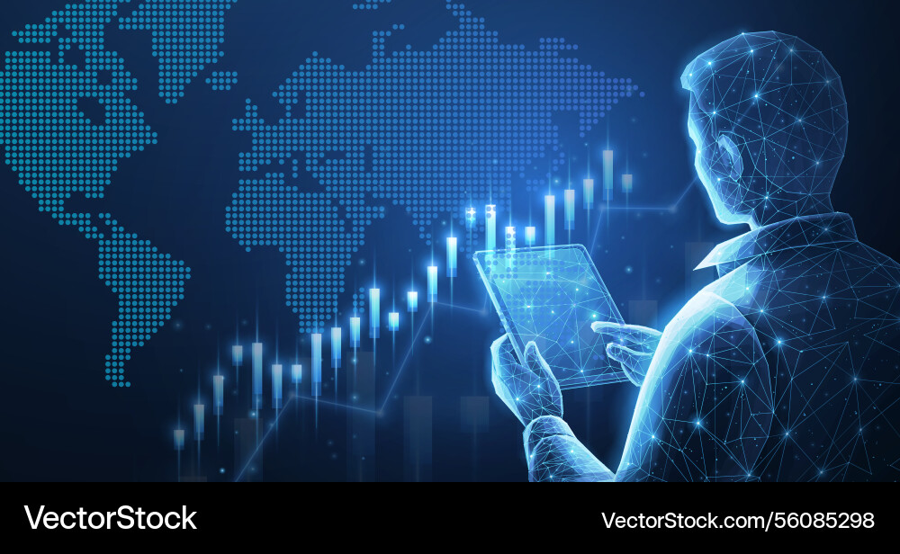 Broker trader analyzing global currency exchange Broker trader analyzing global currency exchange vector image