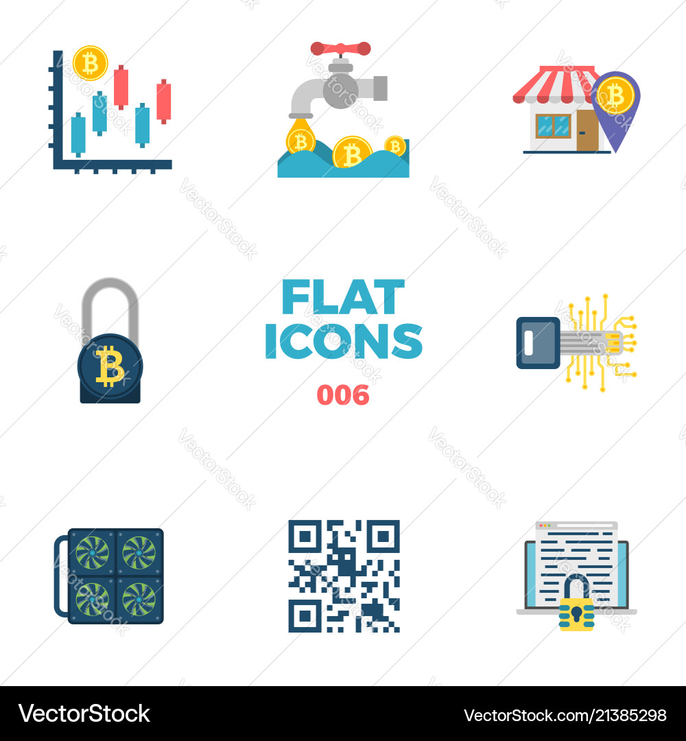 Cryptocurrency and blockchain flat icons Vector Image