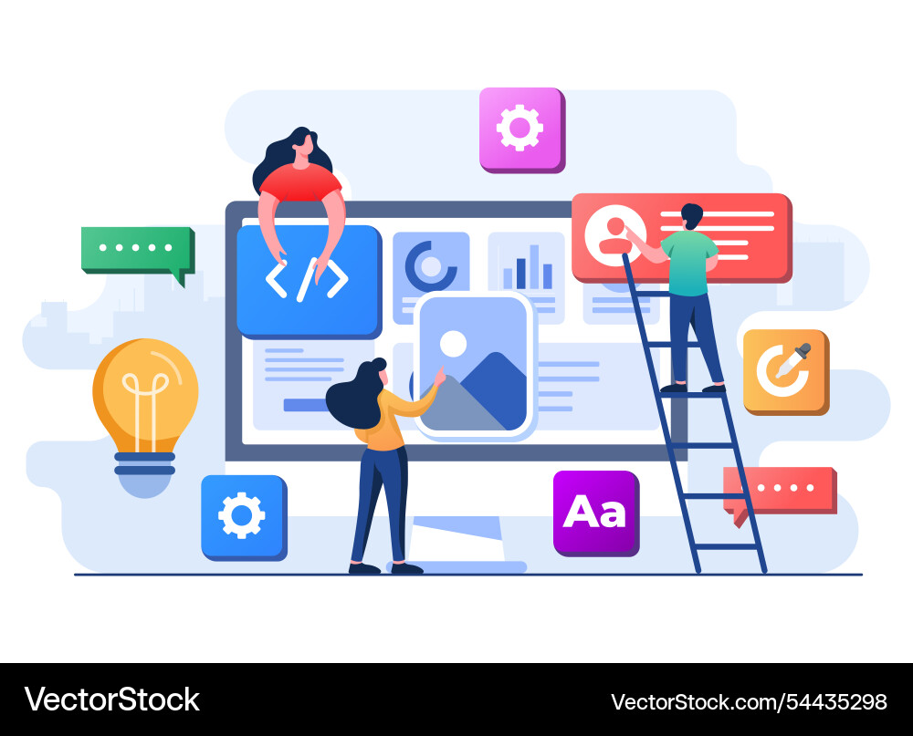 Developers building website user interface front Developers building website user interface front vector image