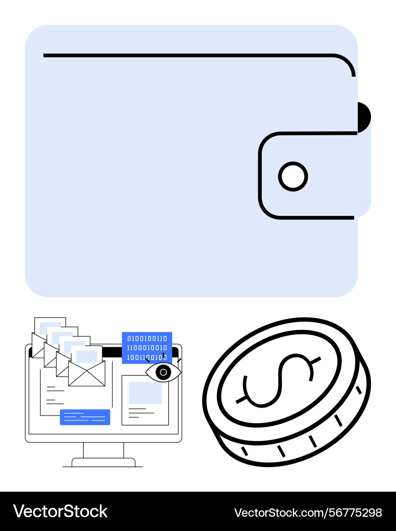 Digital wallet with encrypted files accessed vector image