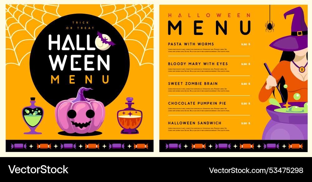 Halloween Flat Menü Design mit junger Hexe Halloween Flat Menü Design mit junger Hexe vektorbild