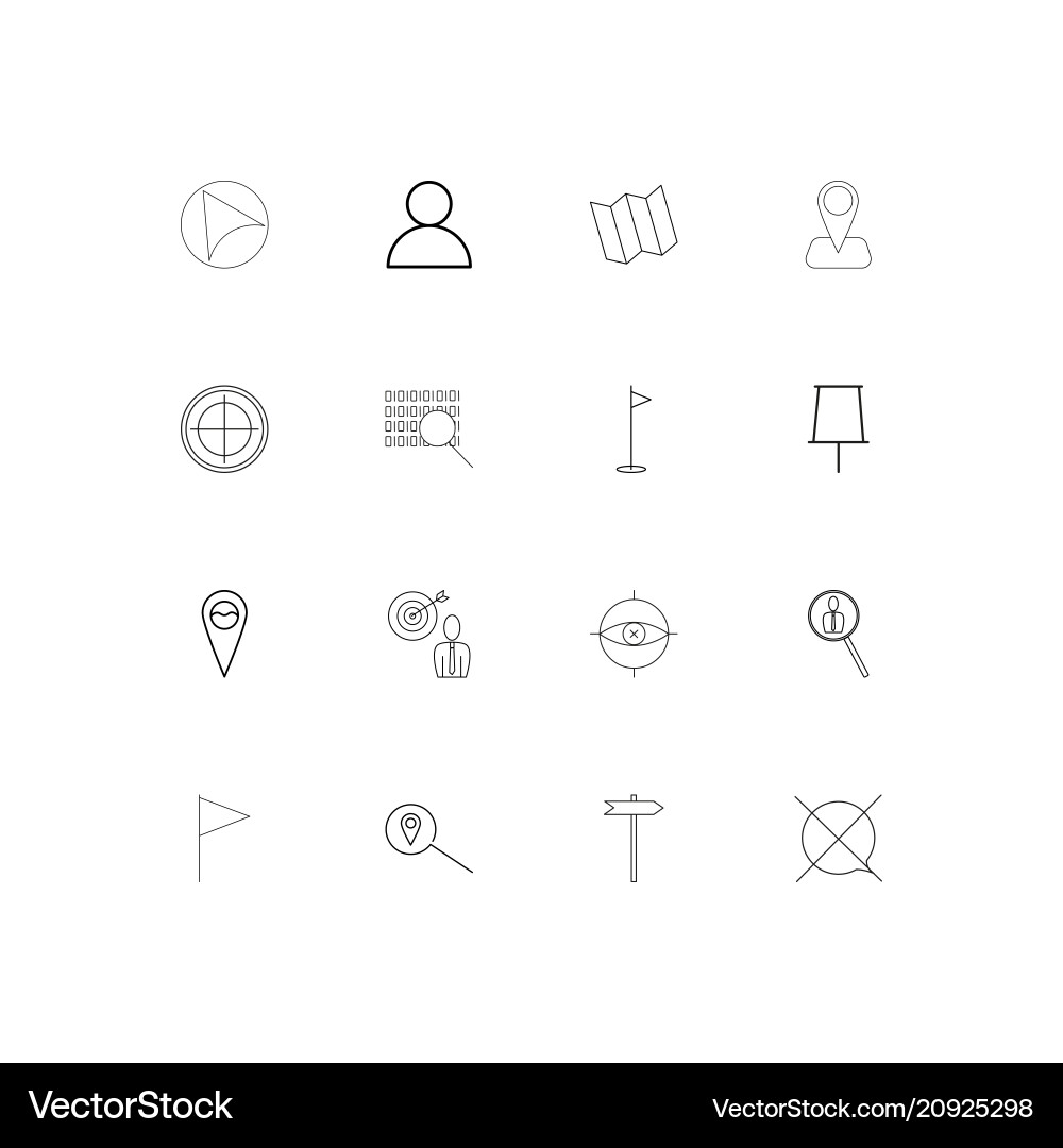 Maps and navigation linear thin icons set Vector Image