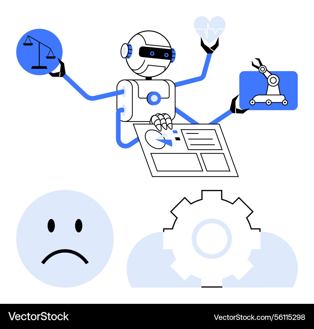 Robot multitasking across industries Robot multitasking across industries vector image