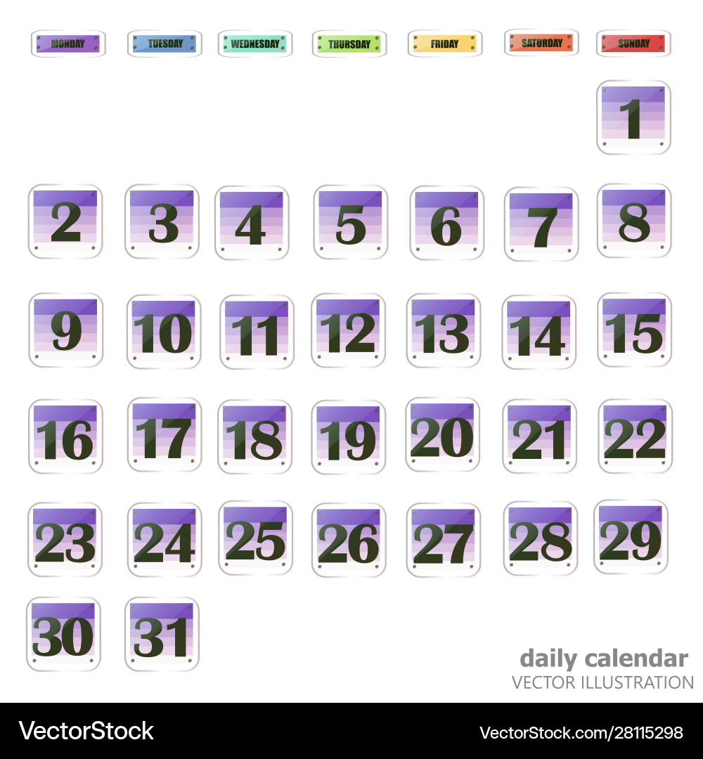 Set buttons with calendar dates for month Set buttons with calendar dates for month Vector Image