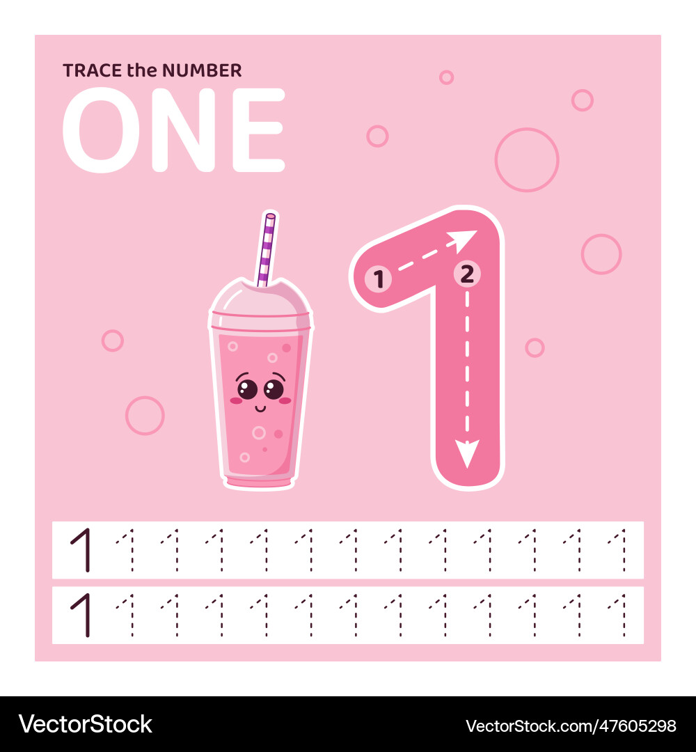Trace number one learning to count and write Trace number one learning to count and write Vector Image